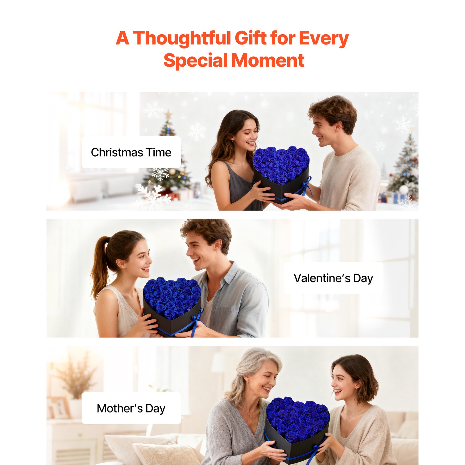 Uimoso 27 Preserved Roses in Heart-Shaped Box – Eternal Royal Blue Bouquet
