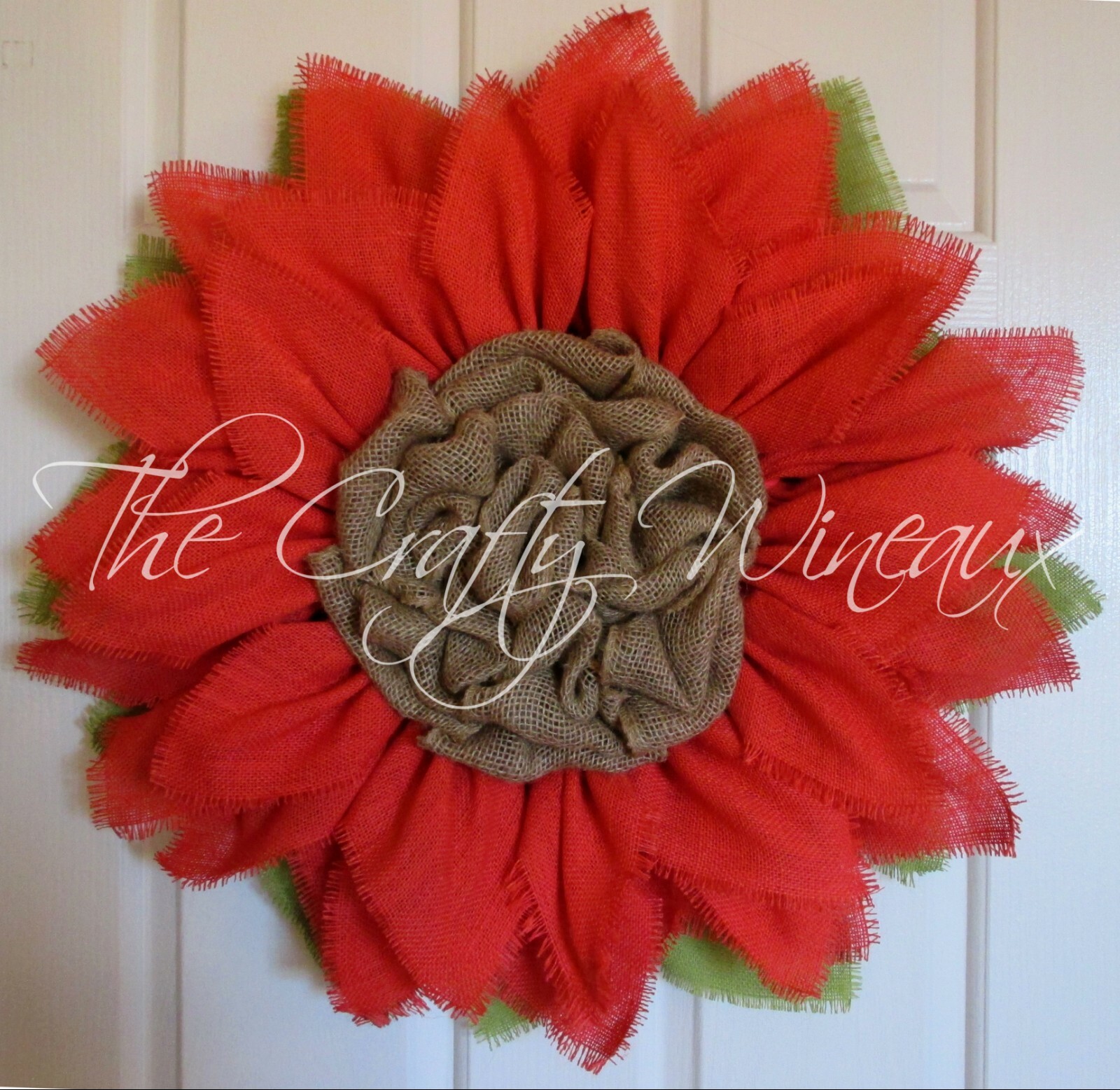 The Crafty Wineaux – Large 25″ Tangerine Burlap Sunflower Wreath, Orange