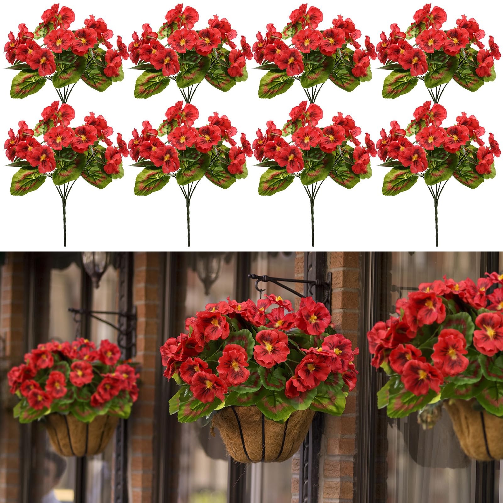 8 Pcs Artificial Geranium Flowers Silk Geraniums for Outdoors Faux Bushes Out…