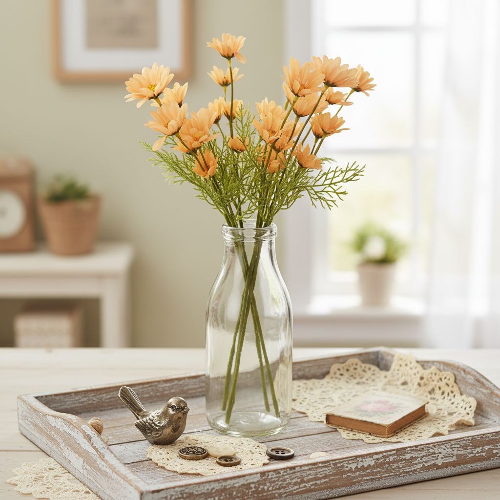 Peach Apricot Faux Daisy Stem 20 Inch Artificial Wildflower Set of 6 Farmhouse F