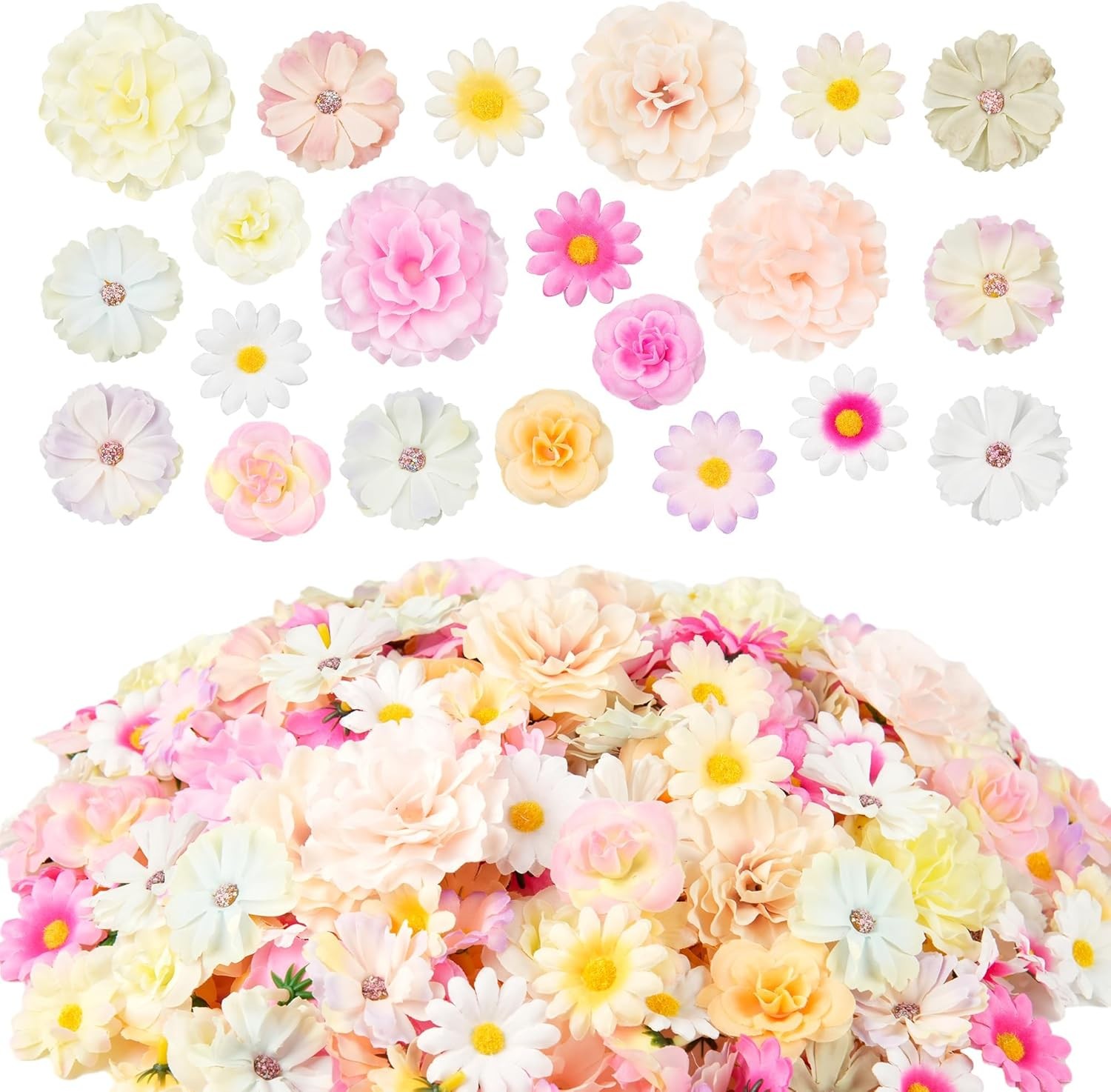 210 Pcs Mini Silk Flower Heads Small Fake Rose Daisy Faux Flowers Bulk