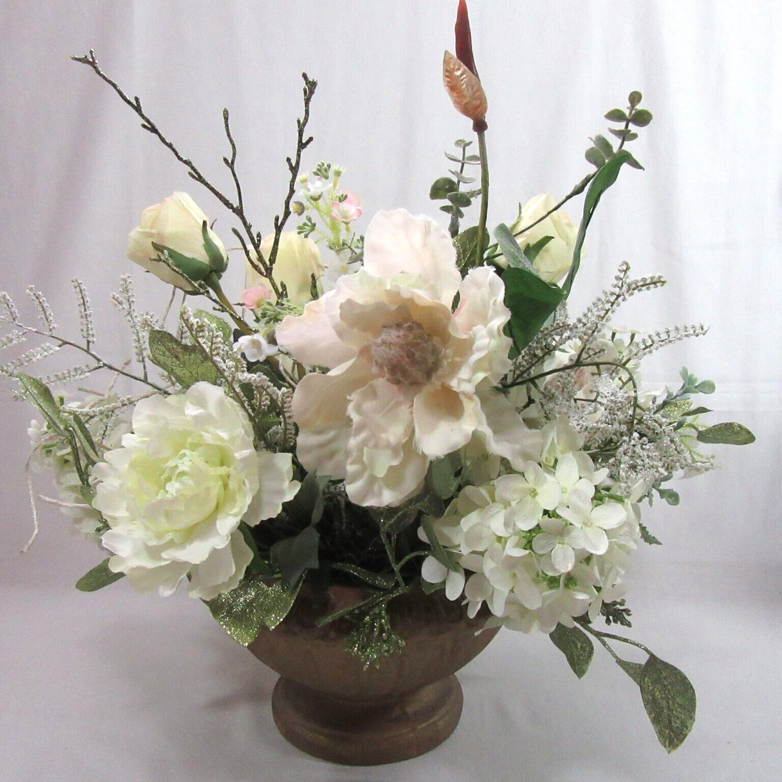Artificial Rose Floral White Table Centerpiece Large Silk Flower Arrangement