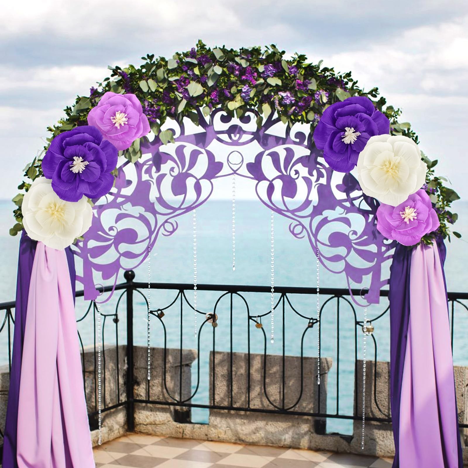 6 Pcs Purple Paper Flowers Decorations for Wall Artificial 3D Florals Wall Ba…