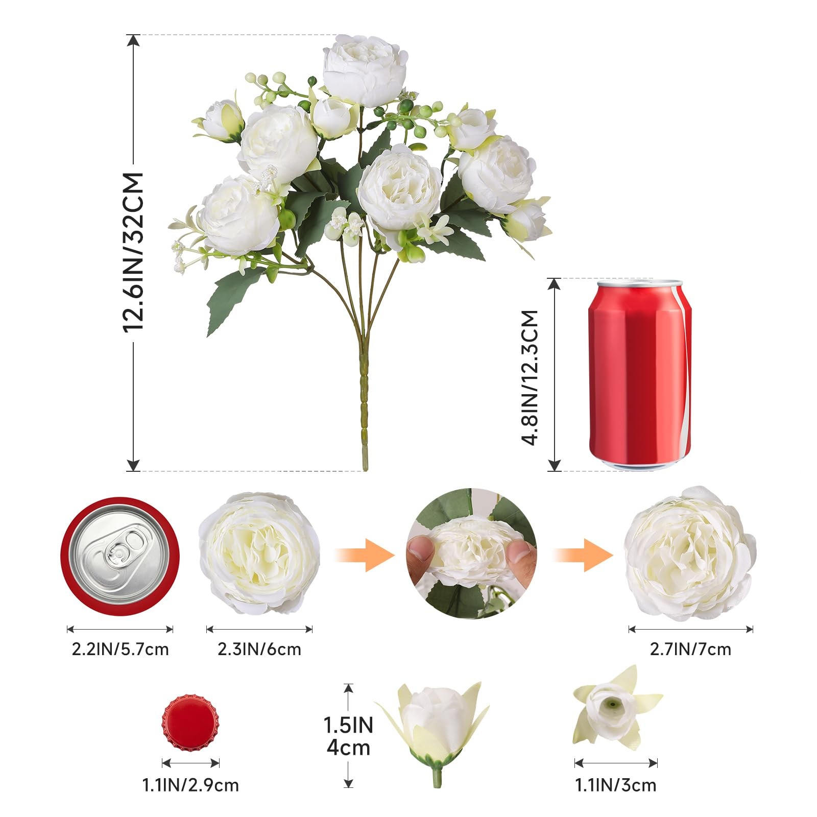 Artificial Peony Flowers 5 Heads Bouquet Silk Faux Floral Arrangements Vase Deco