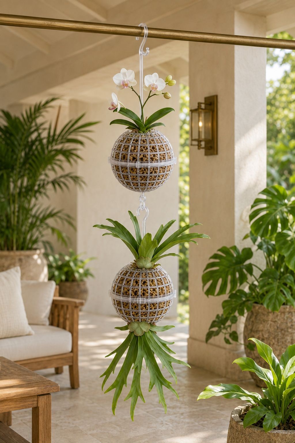 Hanging Moss Ball Planter Set of 2, 4 Inch Orchid Fern and Air Plant Baskets