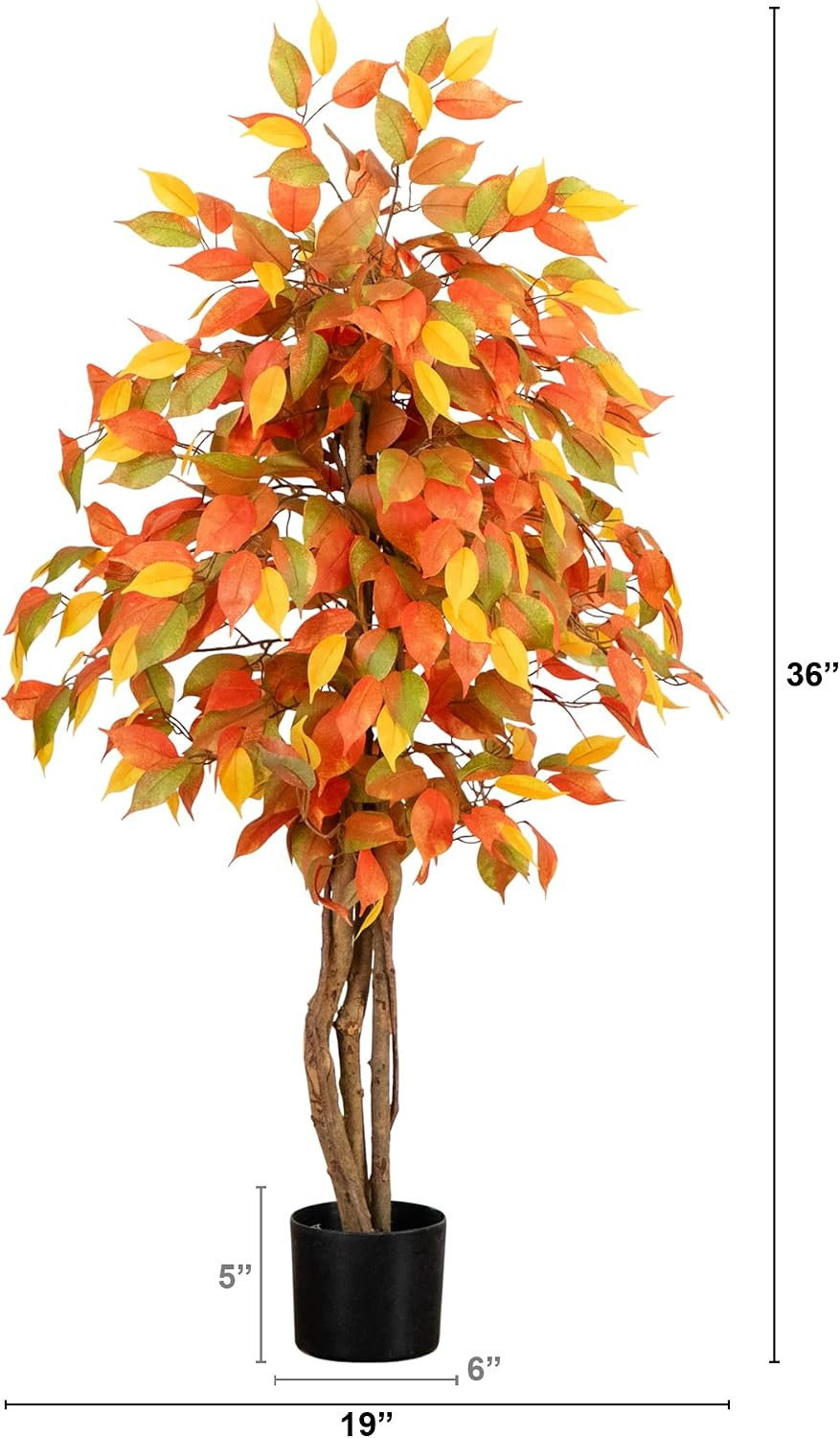 3 Ft Artificial Autumn Ficus Fall Tree with Nursery Planter | Lush Canopy, Slend