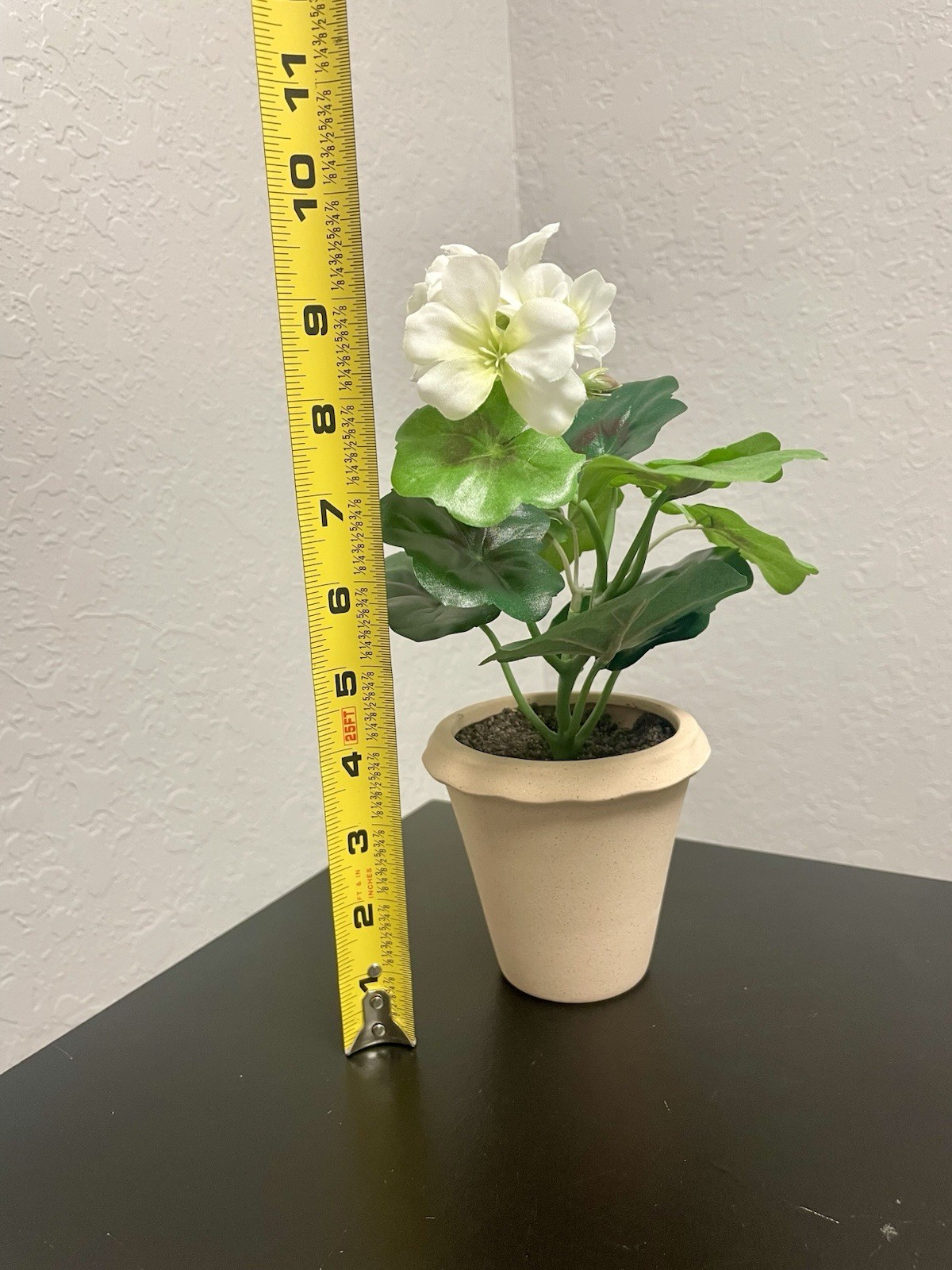Fake plants, set of three geranium arrangement, green and white floral decor