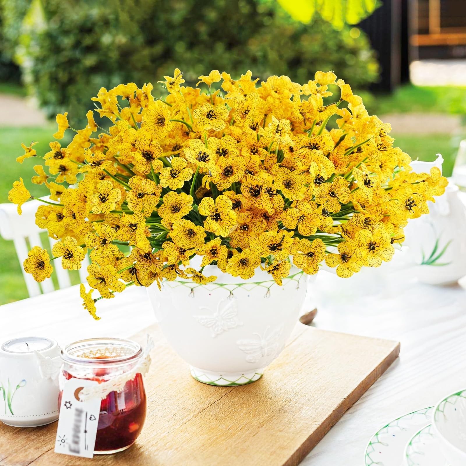 72 Bundles UV Resistant Yellow Artificial Flowers for Outdoor Home Garden Décor