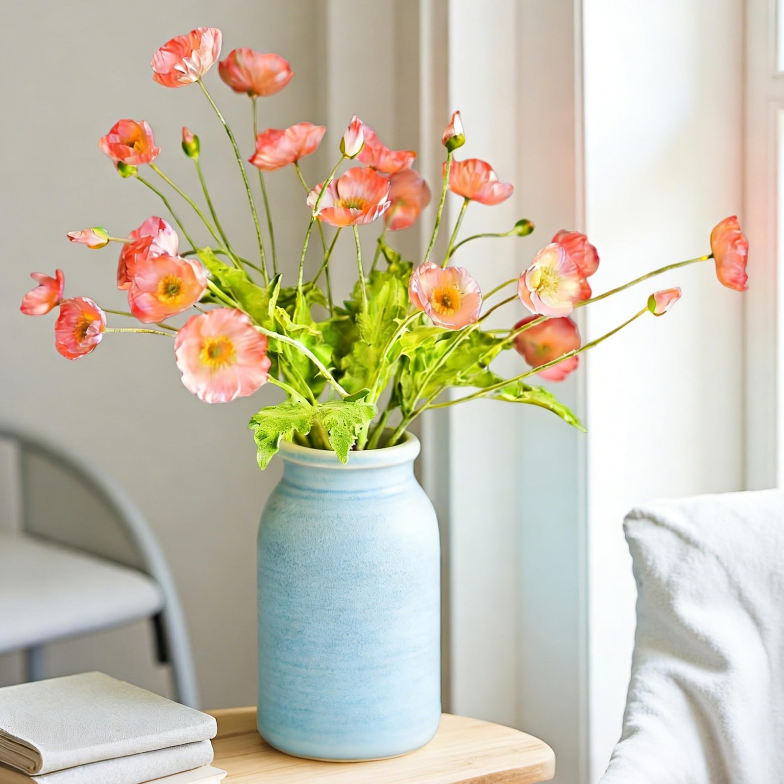 Artificial Flowers for Outdoors 6 Pcs Poppy Plant Realistic Silk Fake Flowers…