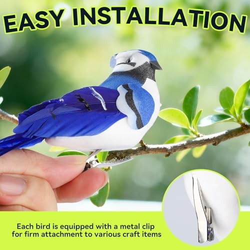 6pcs Realistic Artificial Birds with Real Feathers, Clip-on Christmas Tree