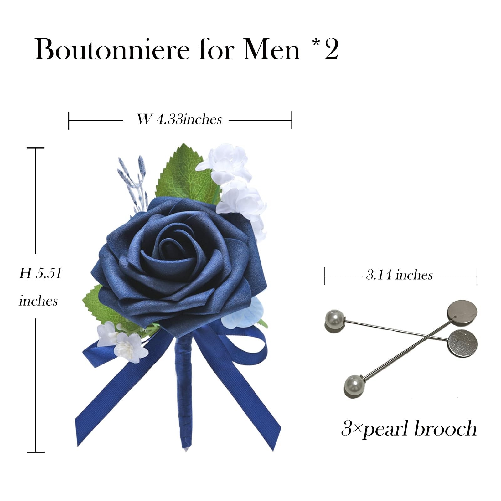 Dark Navy Blue Artificial Foam Rose Groom Groomsmen Boutonniere 2 PCS