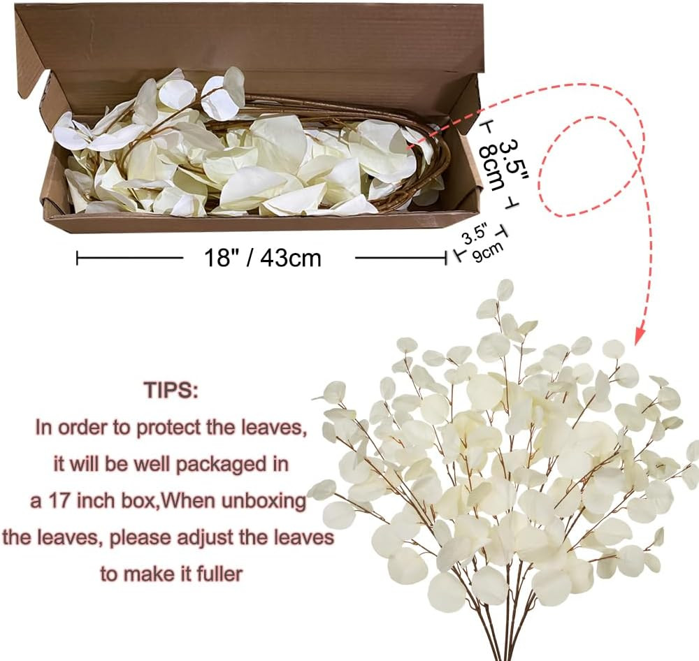 Cream White Eucalyptus Stems Fake Eucalyptu Leaves 34” Long Silver Dollar Lea…