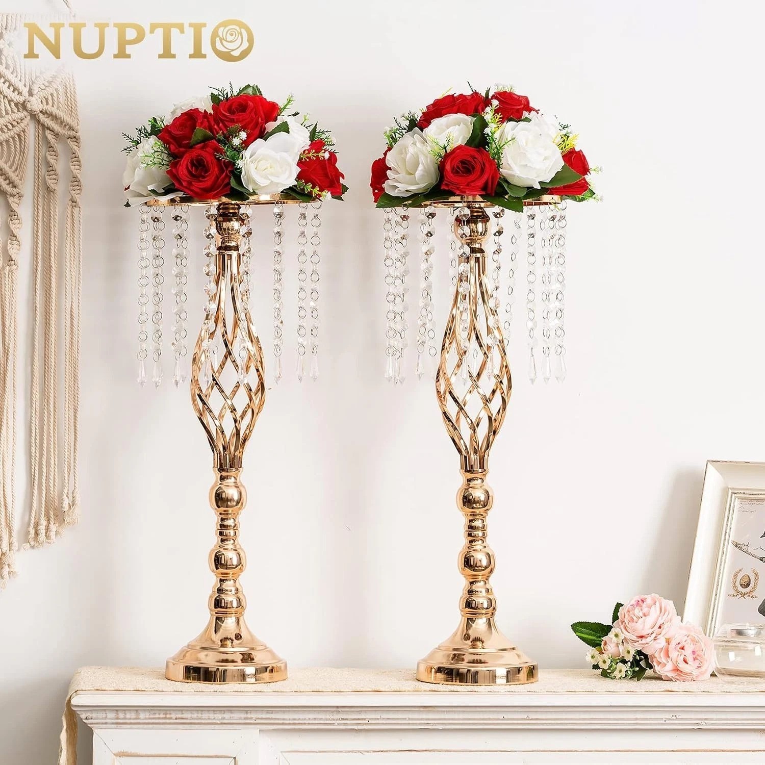 6 Pcs Artificial Rose Flower Ball Arrangement Bouquets Red White Wedding Decor