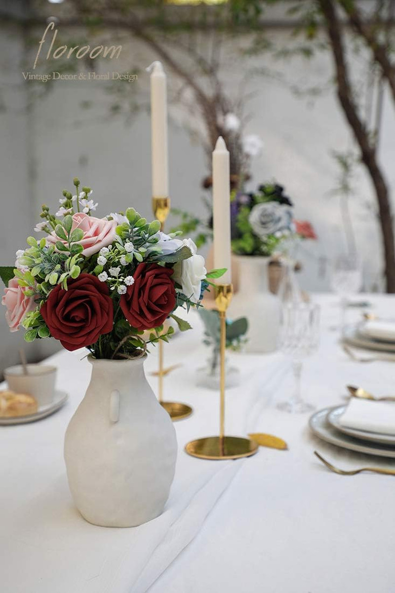 Artificial Flowers 25Pcs Real Looking Burgundy Foam Fake Roses with Stems for DI