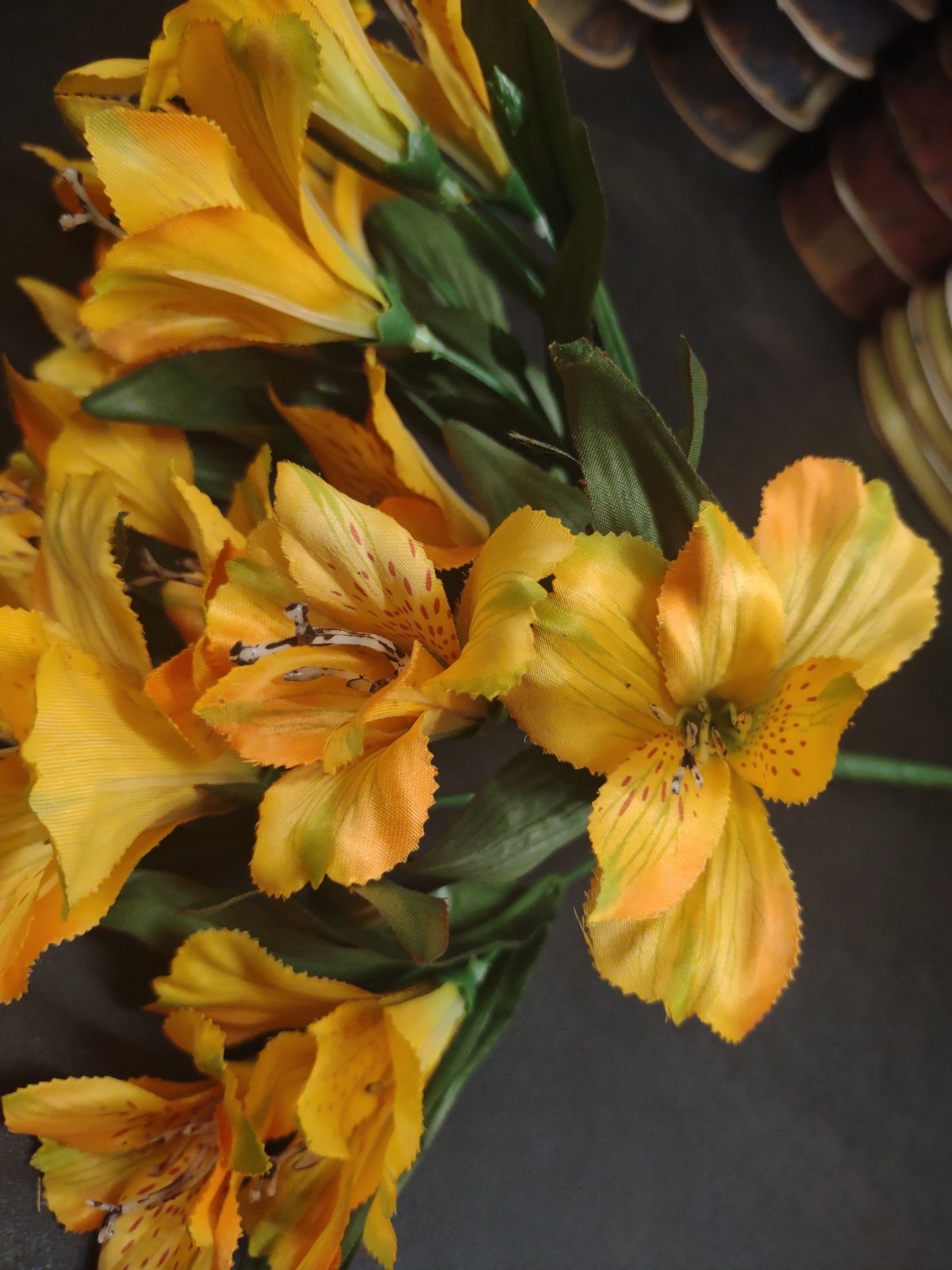 16″ Silk Alstroemeria Bush, 9 Stems, 18 Blooms, Satin Finish Flowers Yellow Gold