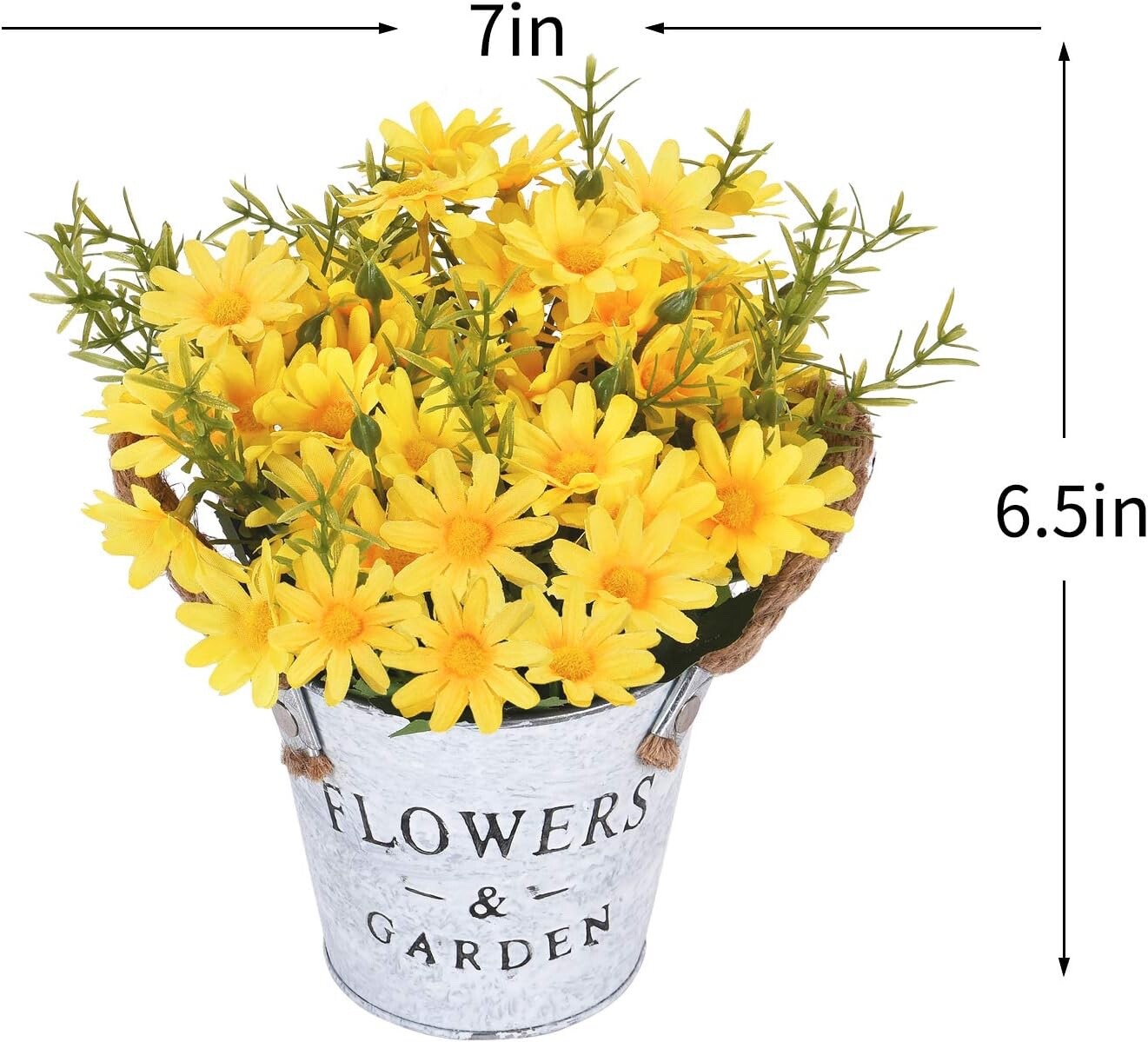 Floral Arrangement Bouquet Yellow Daisy Metal Pot Artificial Flowers Home Decor