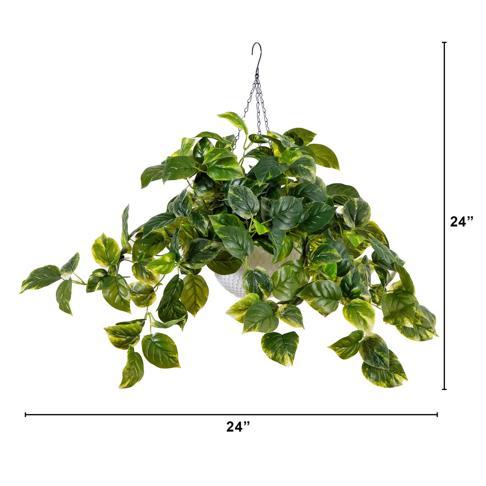 24″ Pothos Hanging Basket UV Resistant Warm White LED Lights Artificial Plant