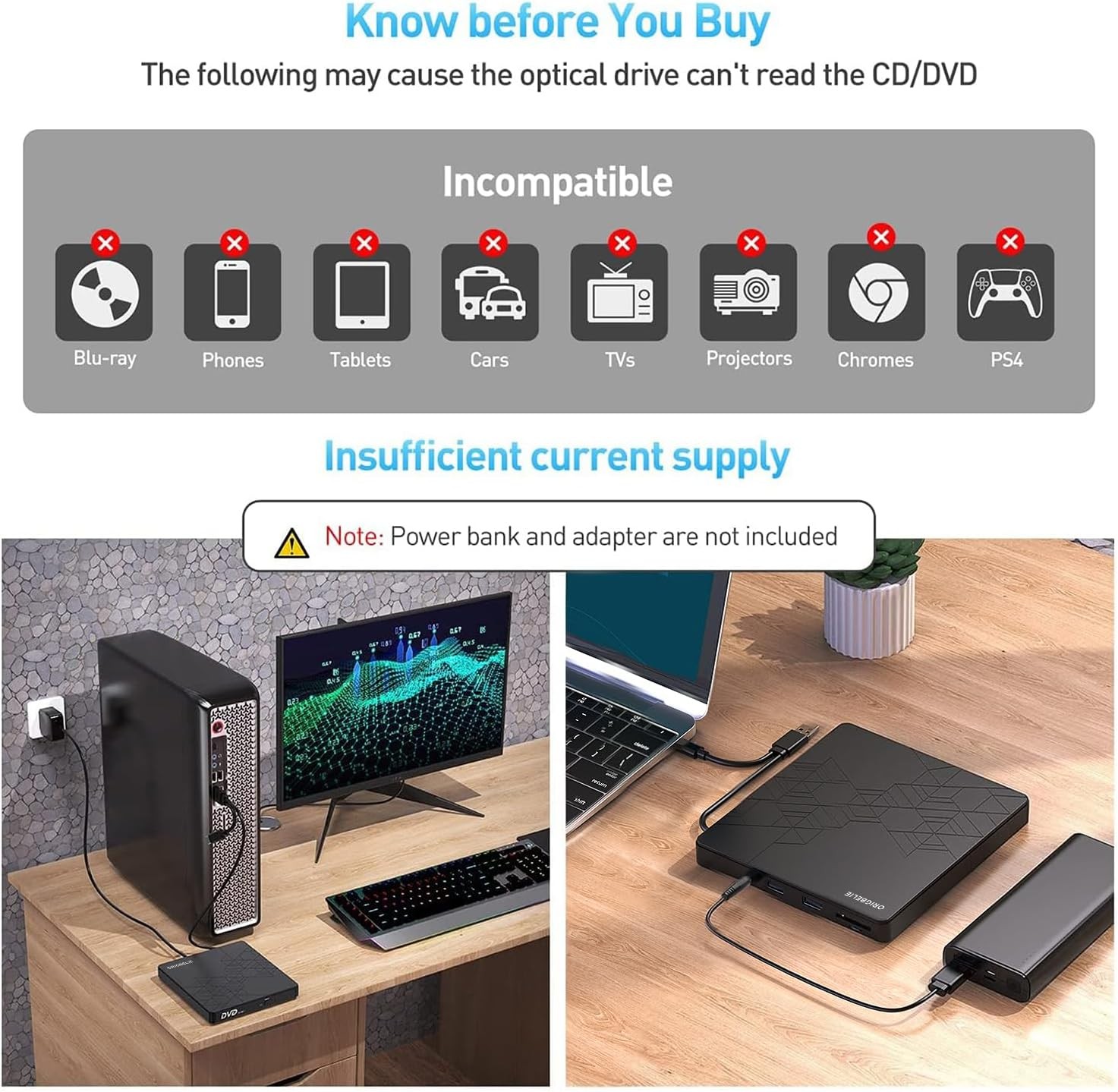 External DVD Drive, CD Drive USB 3.0 Typle C CD/DVD ROM +/-RW Adapt…