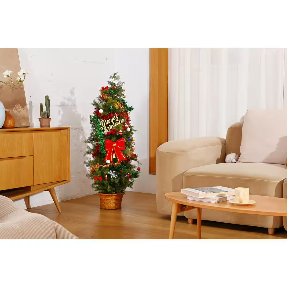 4 Ft. Artificial Indoor/Outdoor Topiary Cedar Tree, Fake Cypress Trees, Fake UV