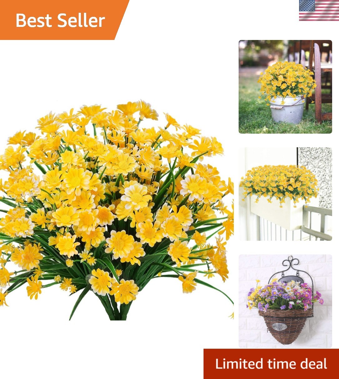 Lifelike Yellow Daisies – 4 Bundles of Durable Faux Flowers for Every Occasion