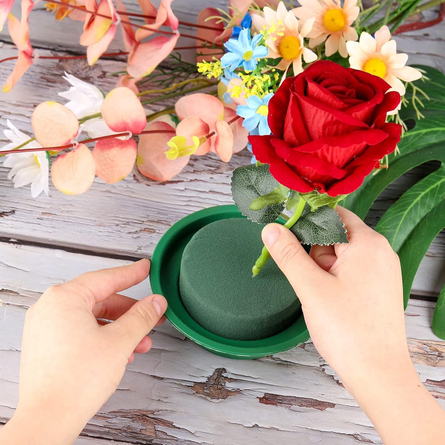8 Packs Green Floral Foam Rounds in Bowls DIY Flower Arrangement Kit for Fres…
