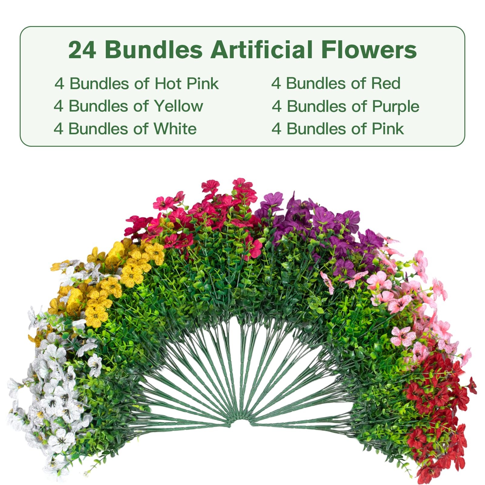 24 Bundles Artificial Flowers for Outdoors Decoration, UV Resistant Faux Silk…