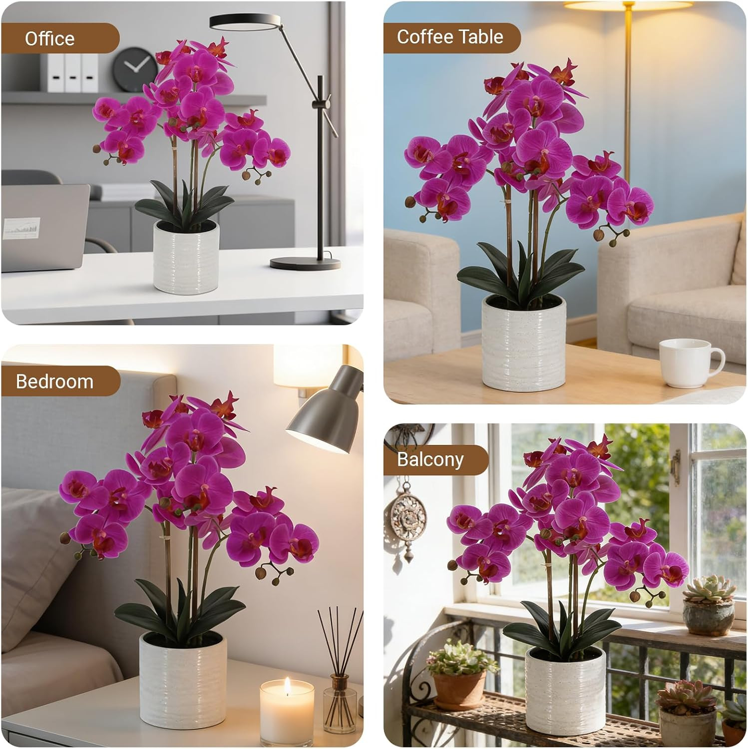 Realistic 23″ Dark Pink Fake Orchid Plant for Home & Office Decor