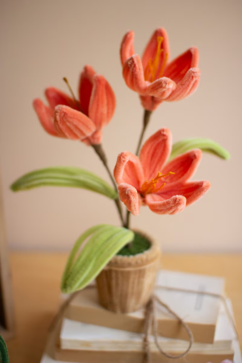Set Of 4 Pipe Cleaner Potted Flowers Brings Colorful Charm To Any Space or Room