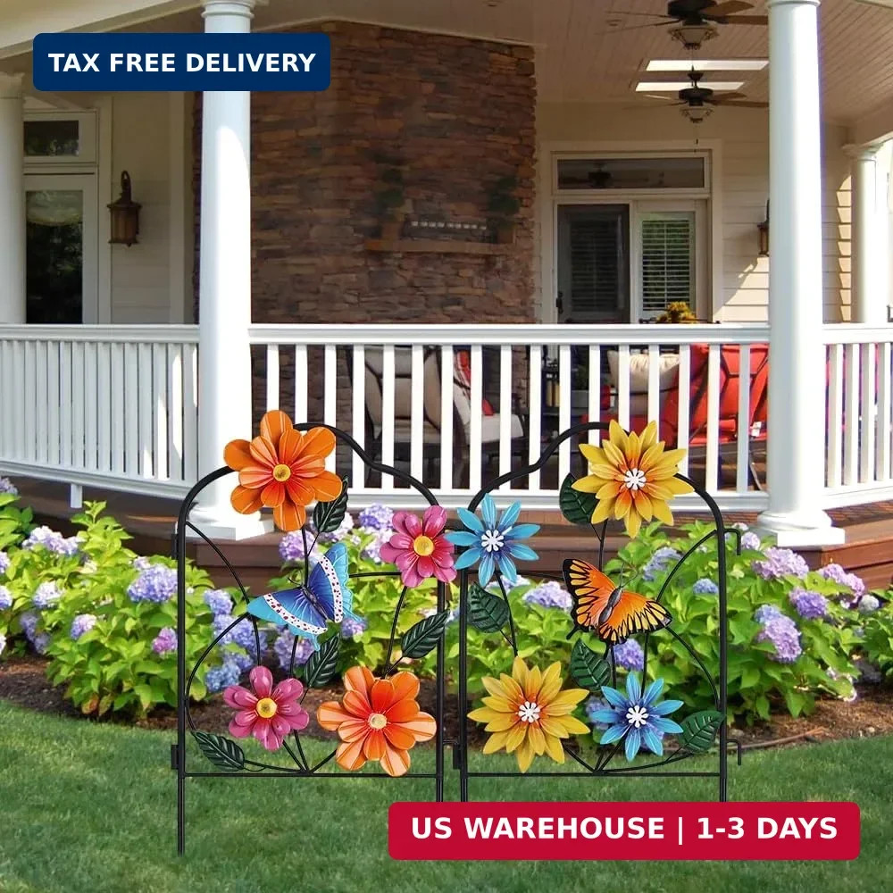 hogardeck Garden Decor for Outside, Set of 2 Metal Fence Decorative Garden Stake