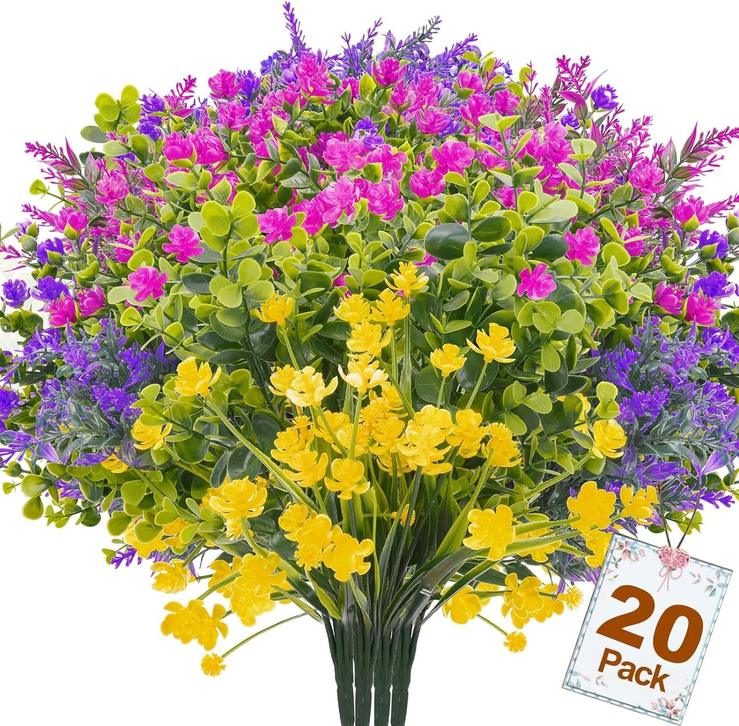 Artificial Plants Outdoor, 20PCS Lavender Artificial Flowers,Fake Plants Plastic