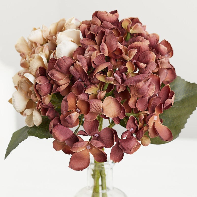 7″ Diam. Burgundy and Beige Artificial Hydrangea 13-1/2″ Bouquet