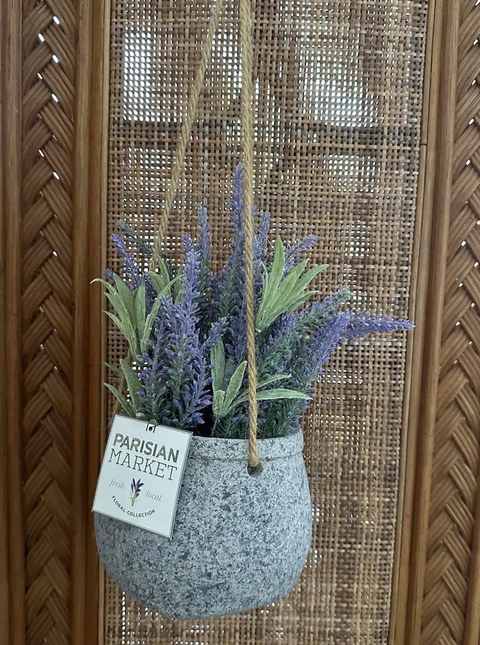 Lavender Plant Stoneware Pot Hanging Faux Lavender Flowers Decor Parisian Market