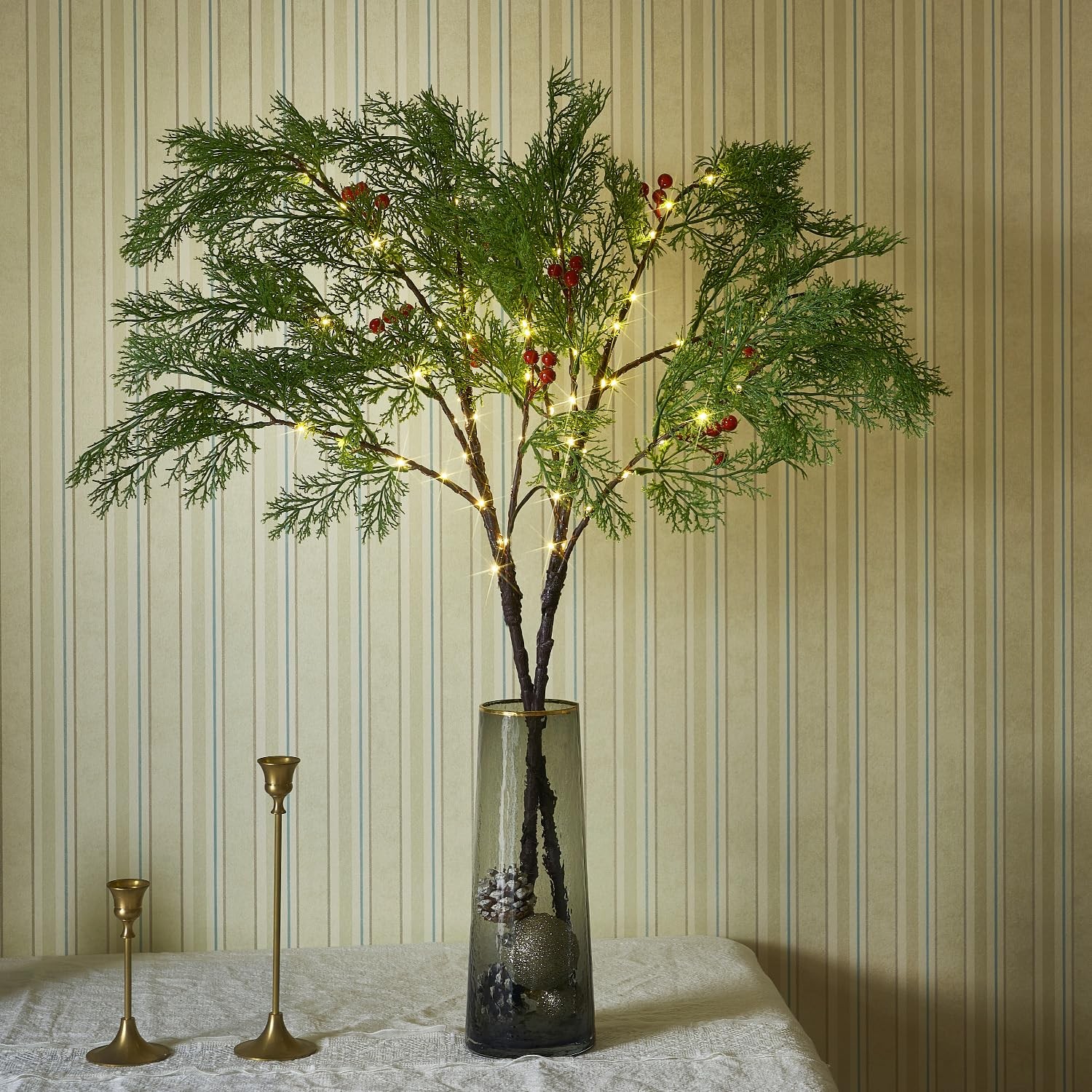 Lighted Brown Branches Cedar 32 Inch 60 LED Timer Battery Home Decor Lights