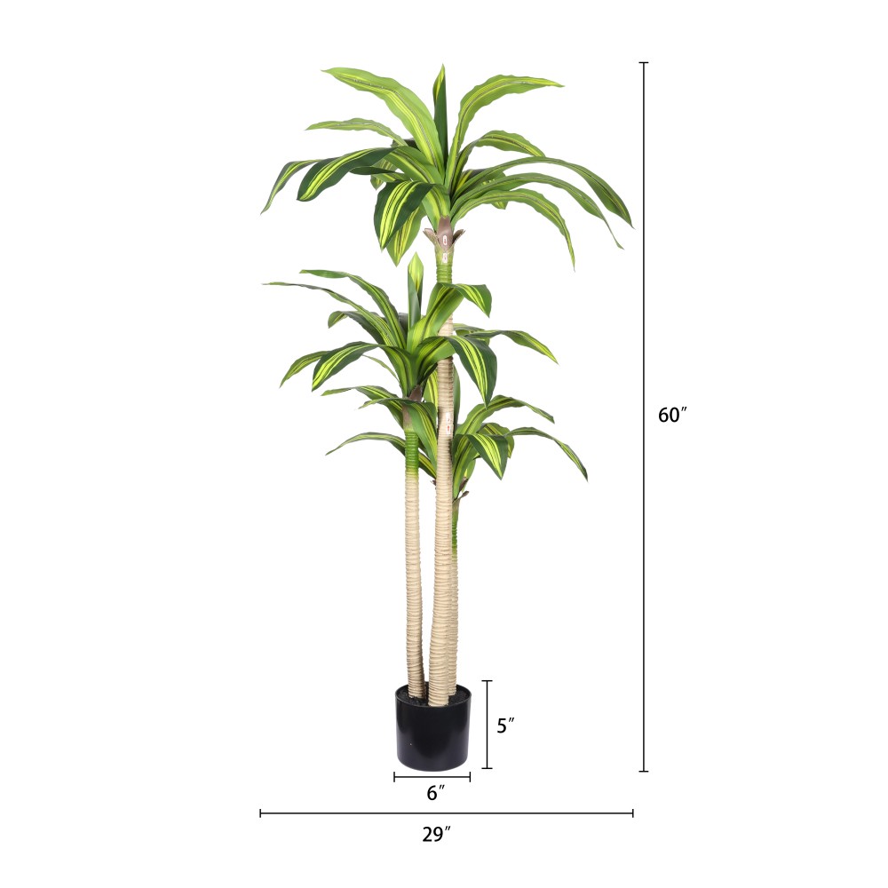 Tall Artificial Dracaena Tree in Black Pot, Green Leaves, Easy Assembly