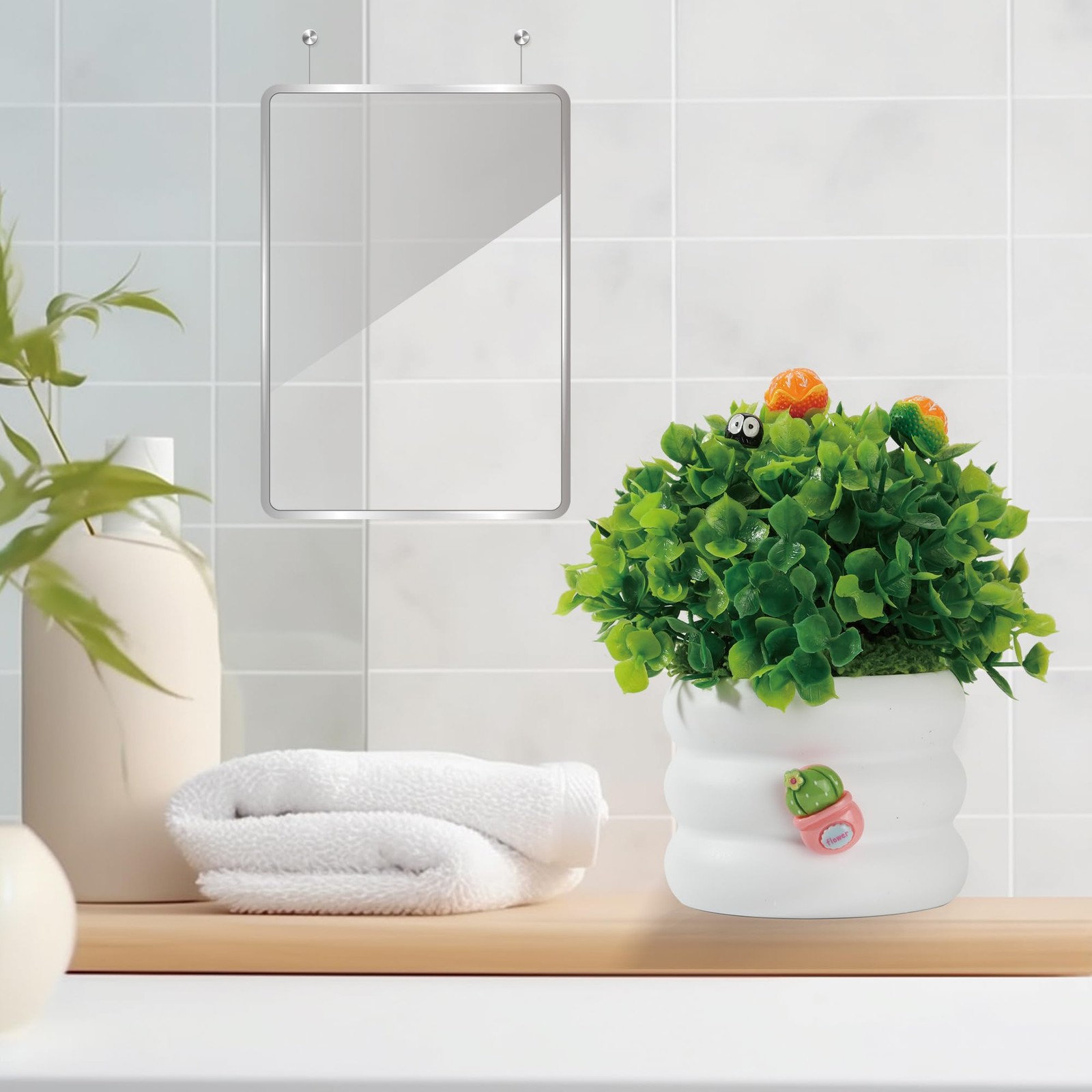 Mini Potted Fake 3 inches (D) x 2 (W) x 3 (H), White+green