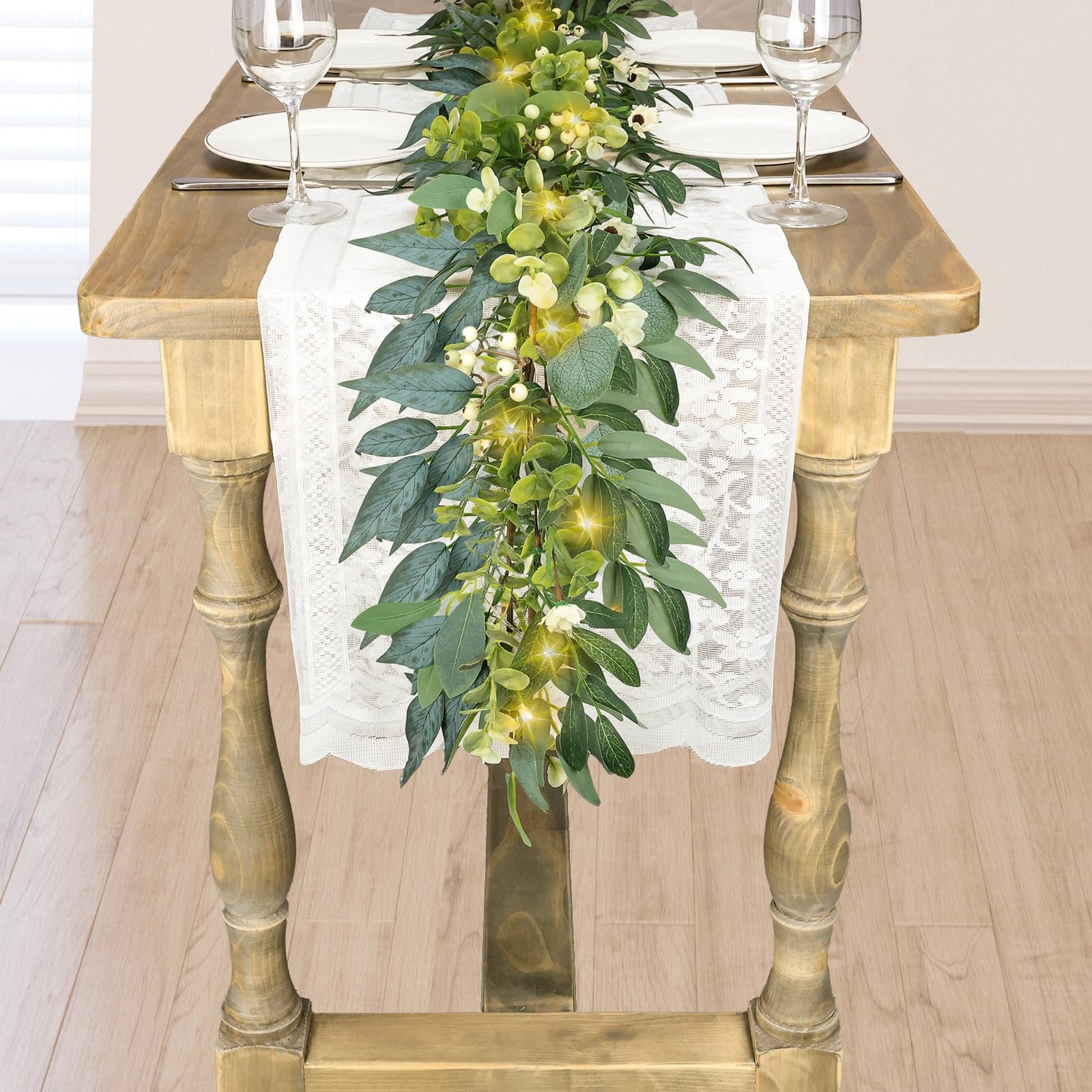 Eucalyptus Garland with Lights – 6 Ft Greenery Garland – Artificial Silver Do…