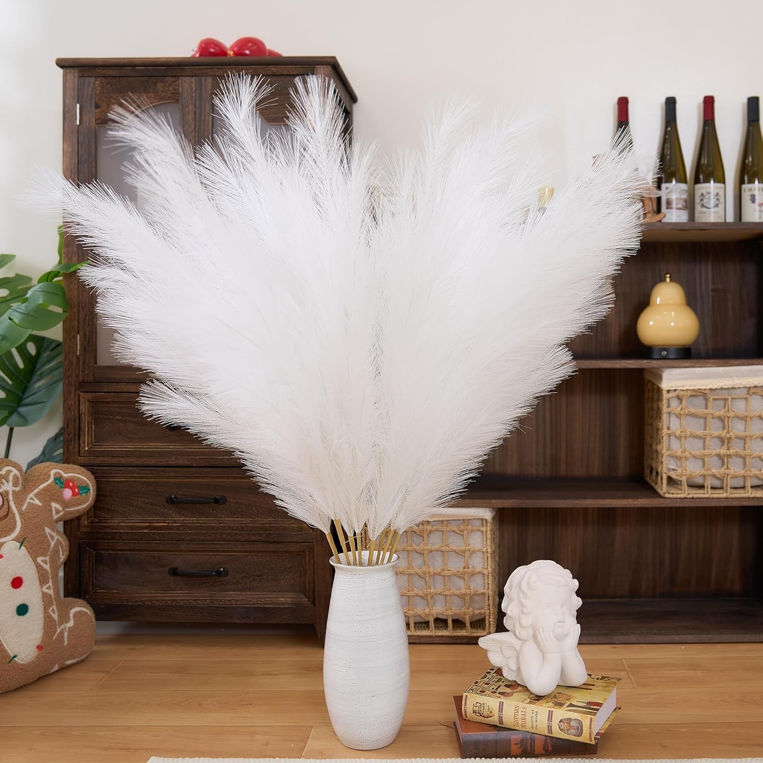 Timeless Faux White Pampas Grass 43.3” – Shed-Resistant 8pcs Floral Arrangement