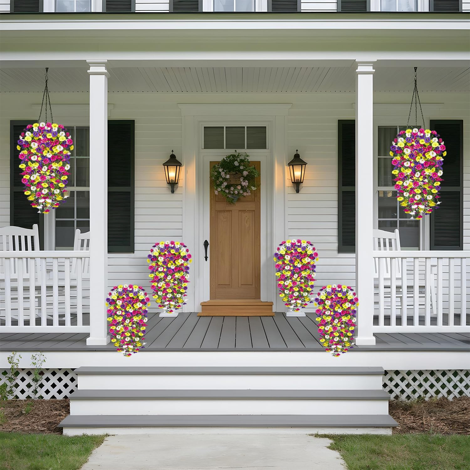 12 Pcs UV Resistant Faux Silk Morning Glory Hanging Flowers for Outdoor Decor