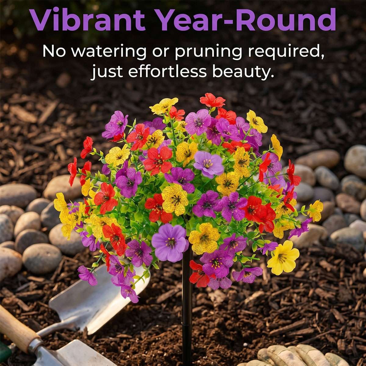 Artificial Flowers Ground Stake Patio Garden Decor Plastic Violet Bushes Plant