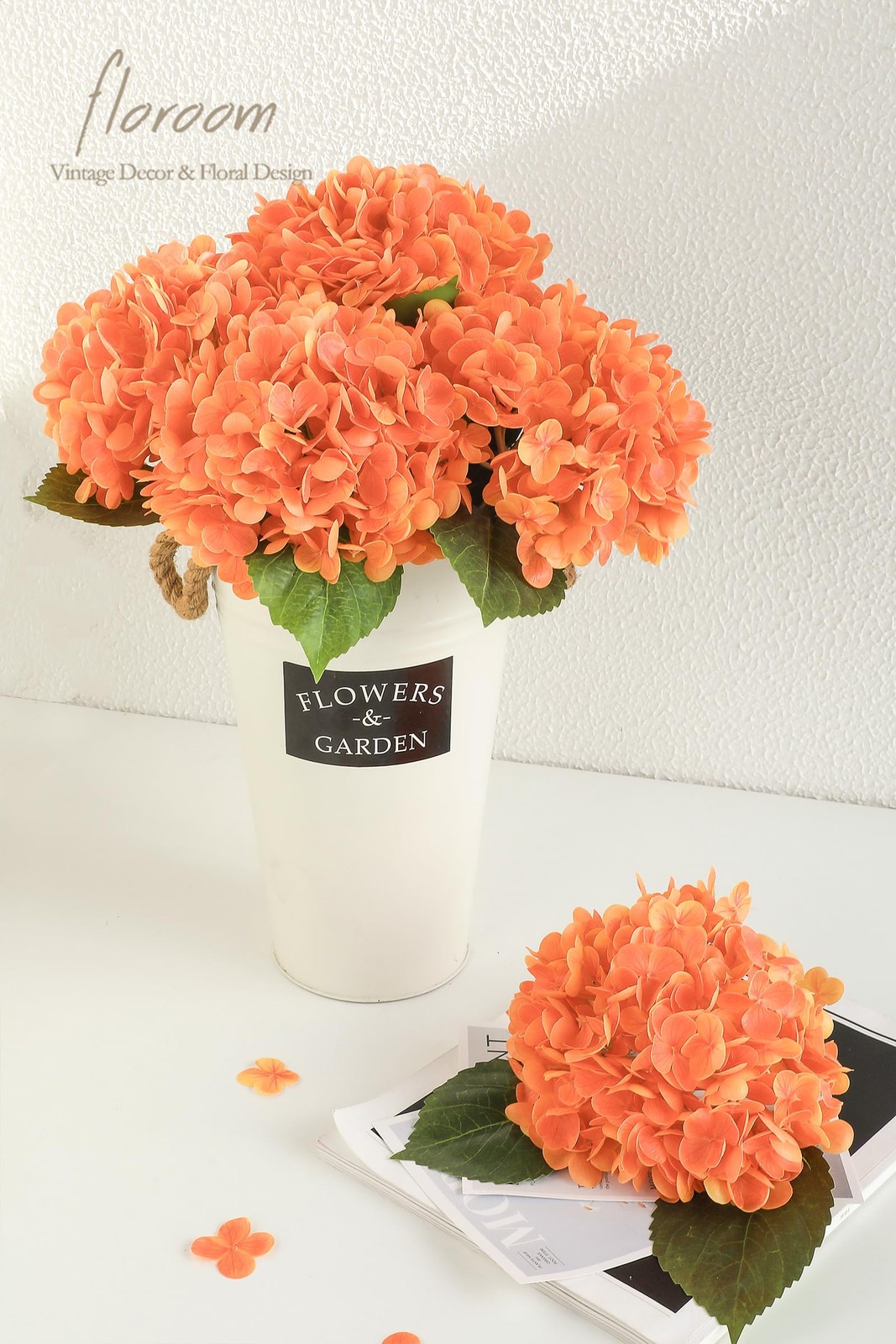 4 Pcs Real Touch Burnt Orange Hydrangea Artificial Flowers, 20″ Full Faux Hyd…