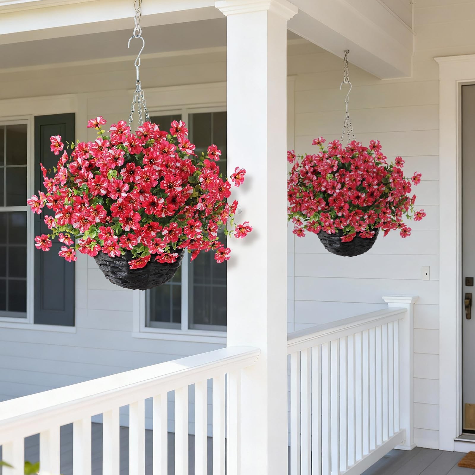 Artificial Flower & Eucalyptus with Hanging Basket – 2PCS Faux UV Sun Resistant
