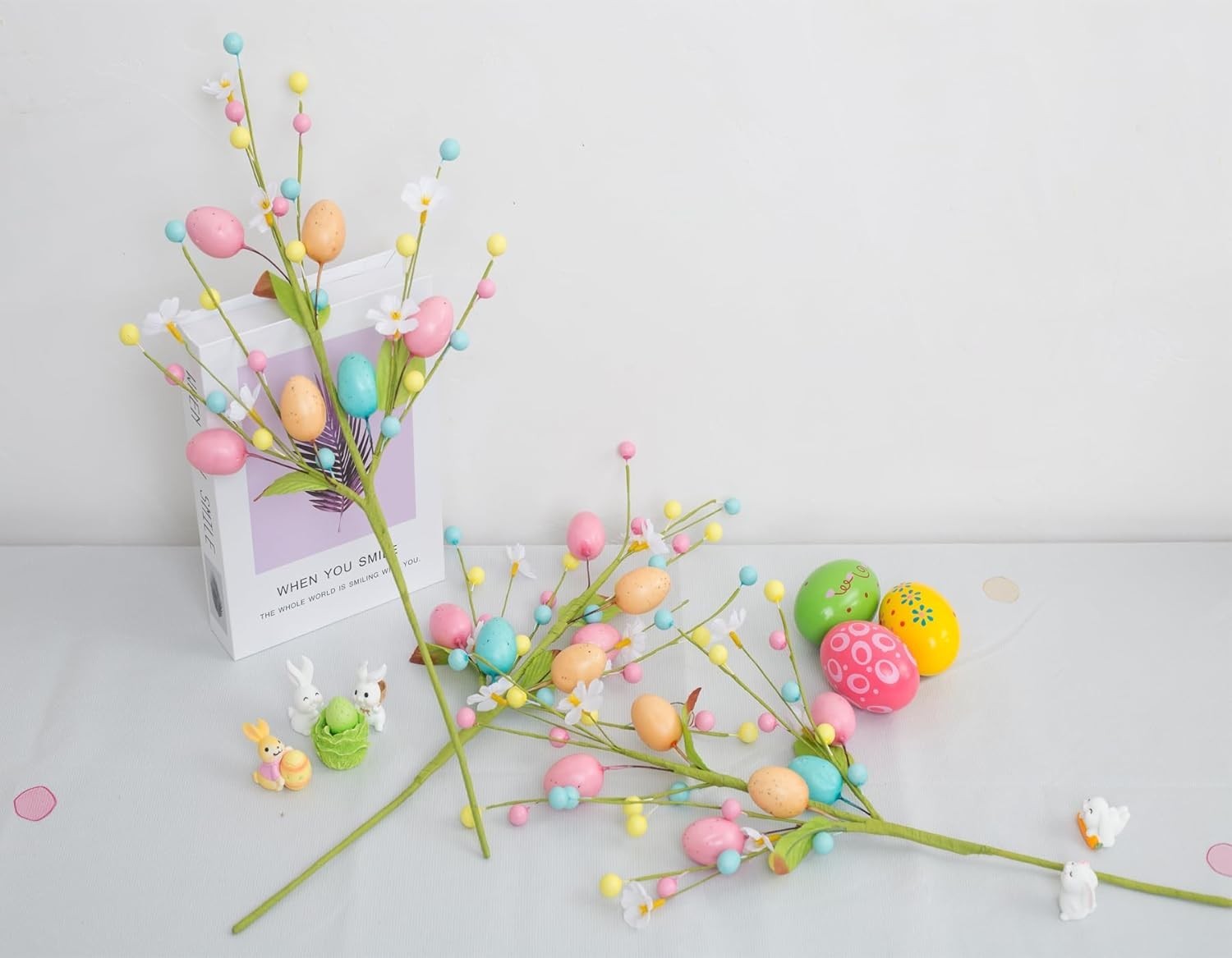 Artificial Easter Stems Spring Berry Picks with Eggs and Colorful Berries Lea…