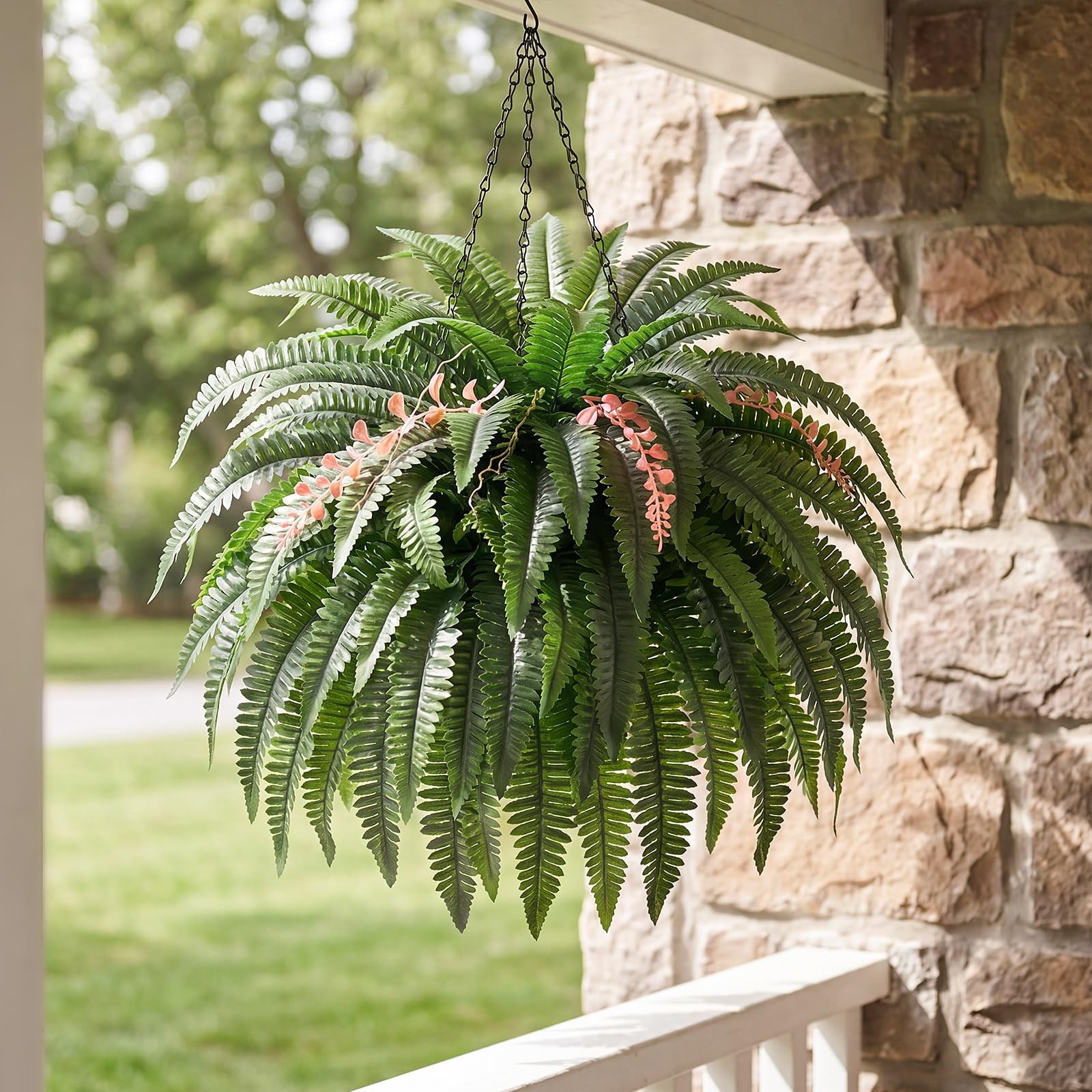 2PCS 48″/128Leaves Artificial Boston Fern Bush, Large Artificial Ferns for Ou…