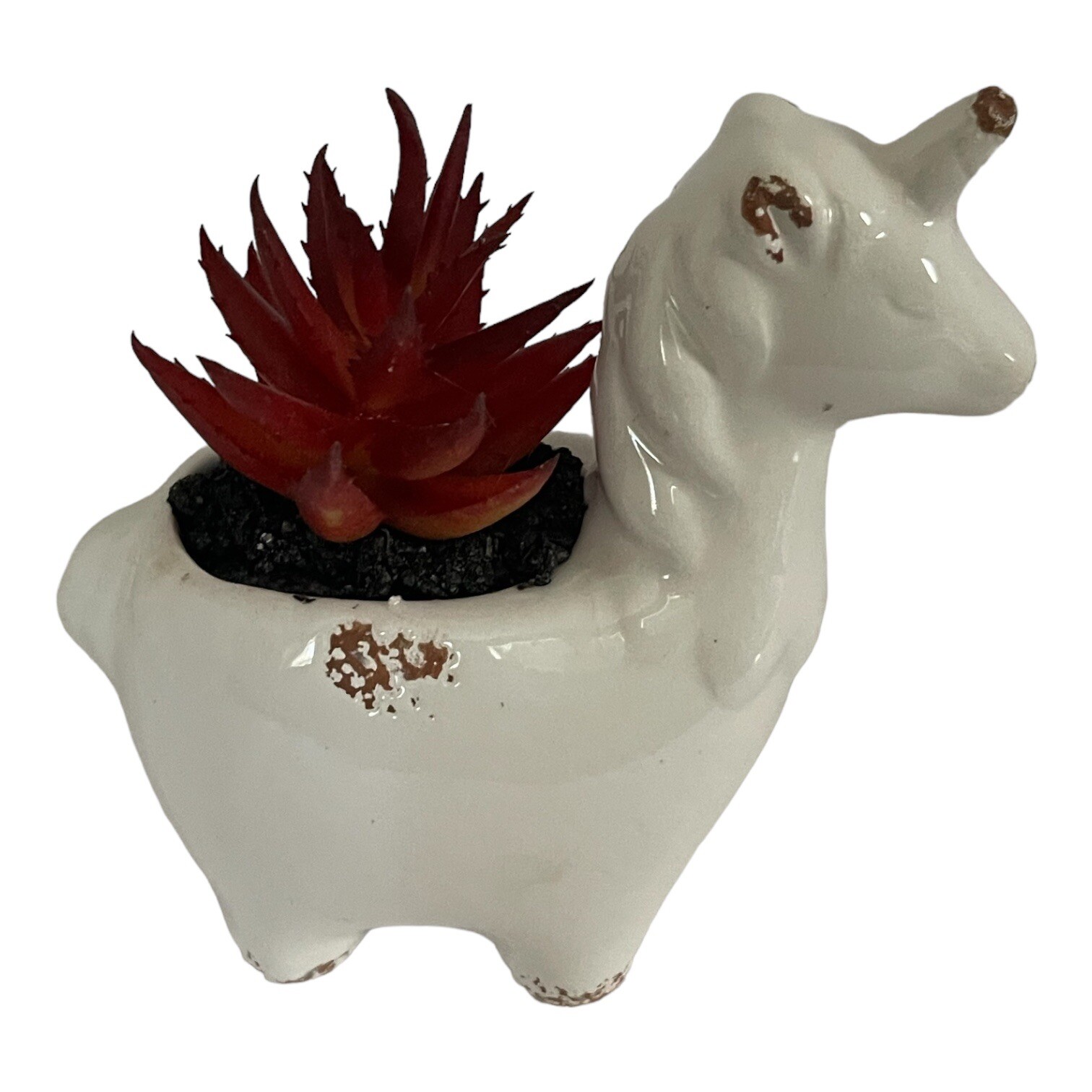 Unicorn Faux Succulent Planter White 4.5″ Home Decor Rustic Farmhouse