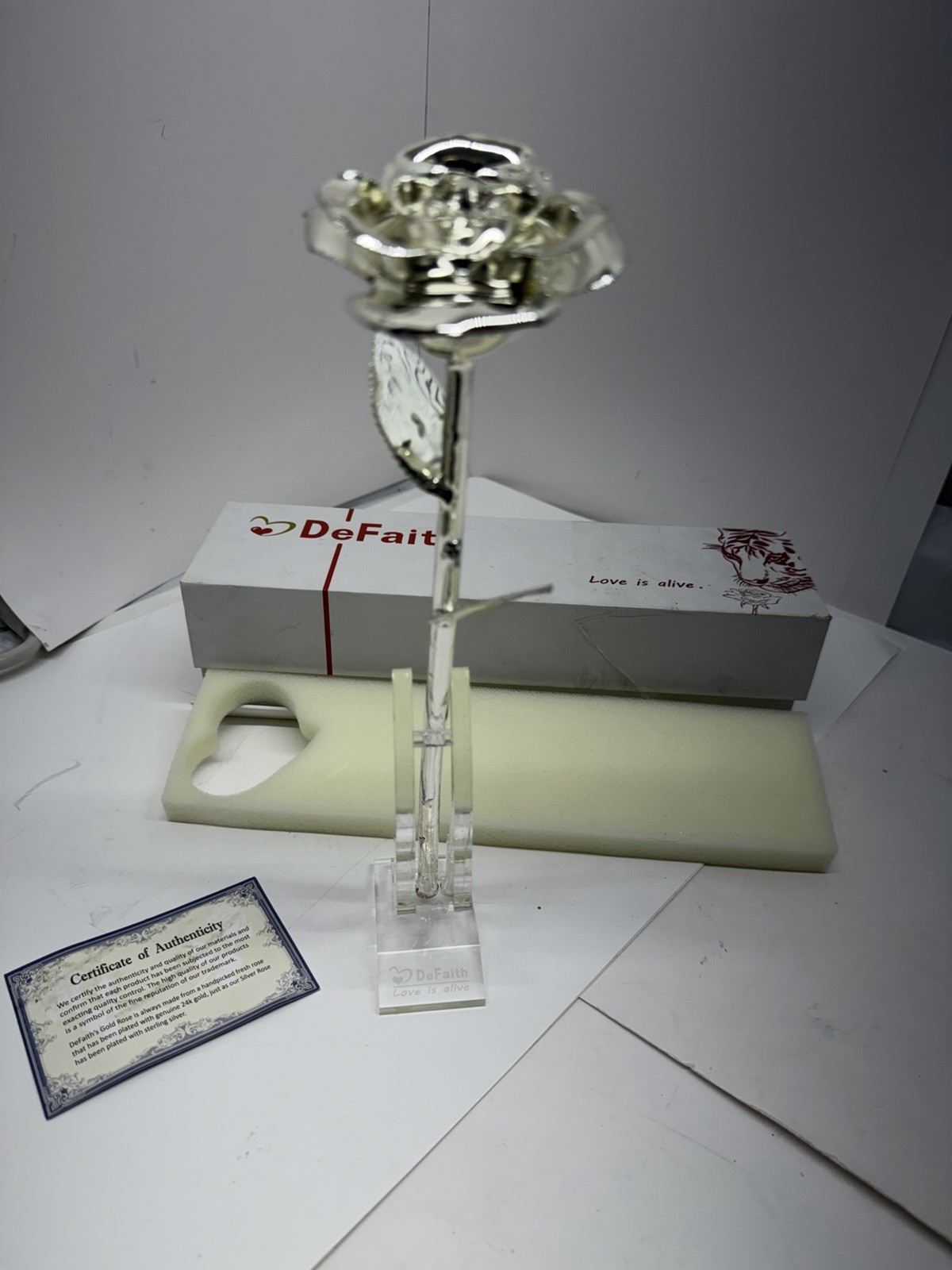 DeFaith 24K Gold Plated Real Rose w/ Gift Box Display Stand & Certificate