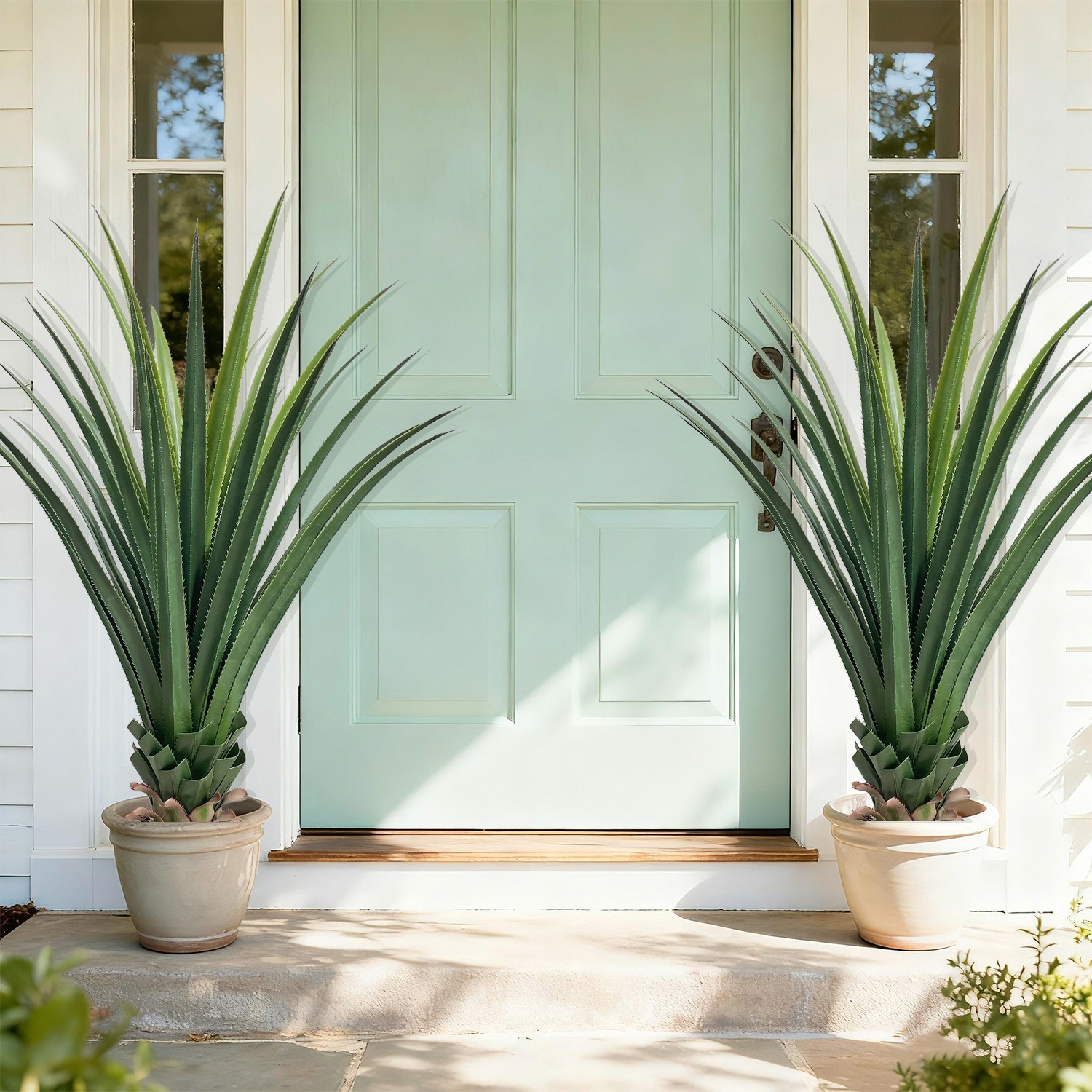 120 cm Giant Artificial Agave Stake 2 Plants Fake Greenery for Garden Patio Home