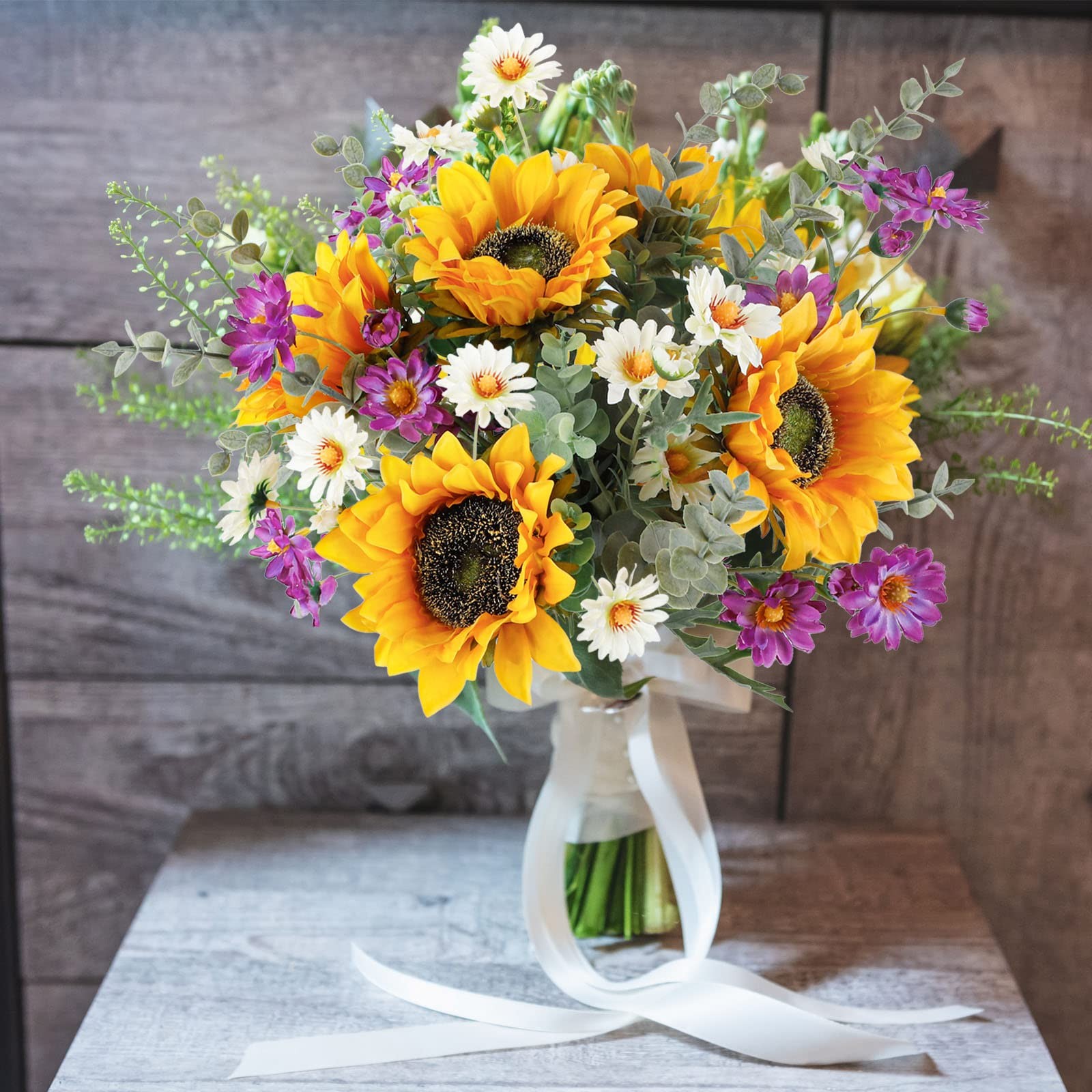 CEWOR Artificial Sunflowers Fake Cemetery Flowers for Grave Bouquet with Sunf…