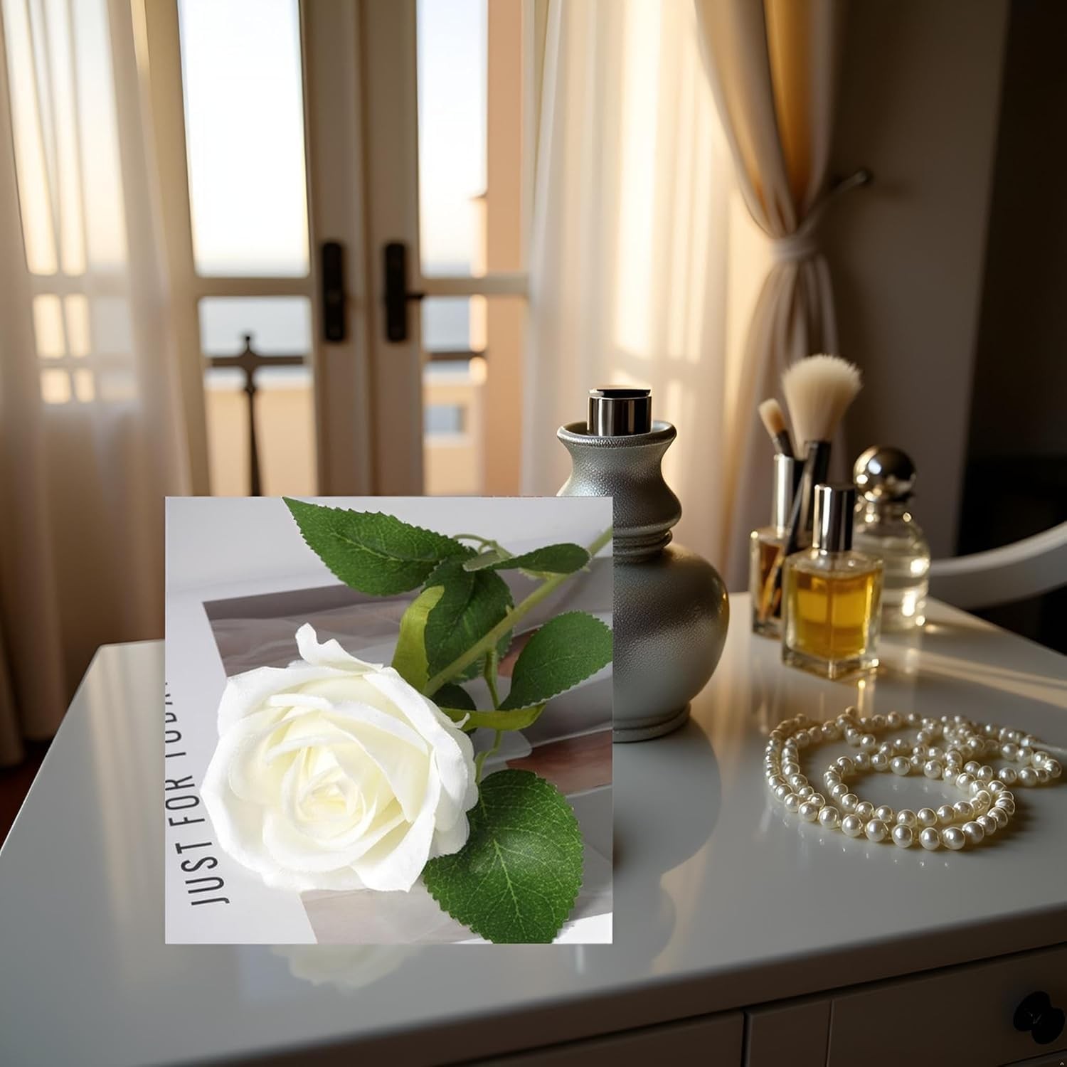 1Pc White Artificial Silk Roses Long Single Stem Artificial Roses for Home De…