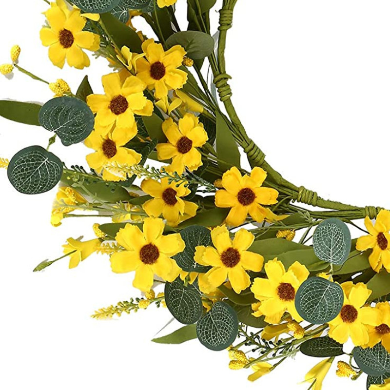 20″ Artificial Yellow Daisy Wreath Spring Summer Wreath for Outdoor Decoration