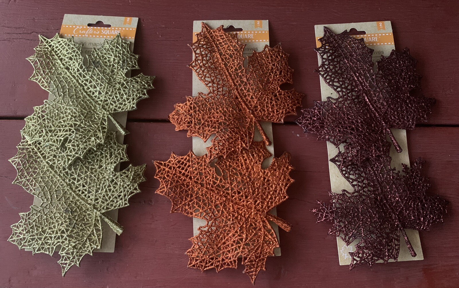 Glittery Plastic Maple Leaf Decorations w/Metal Clips 6PK Fall Autumn Decoration